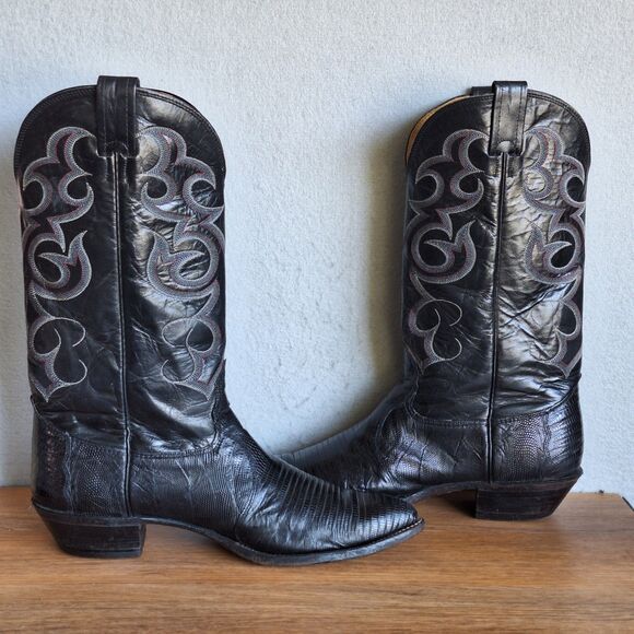 Nocona Vintage Mens 11 Teju Lizard Cowboy Boots Black Leather Western USA main image 9